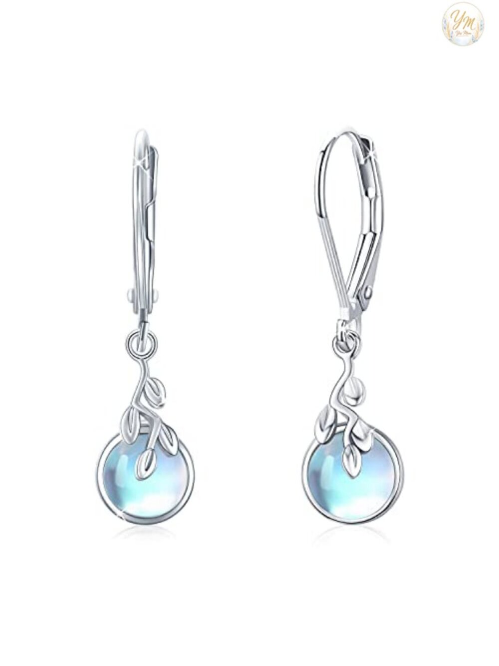Moonstone Tree of Life Leverback Earrings Sterling Silver Hypoallergenic Dangle